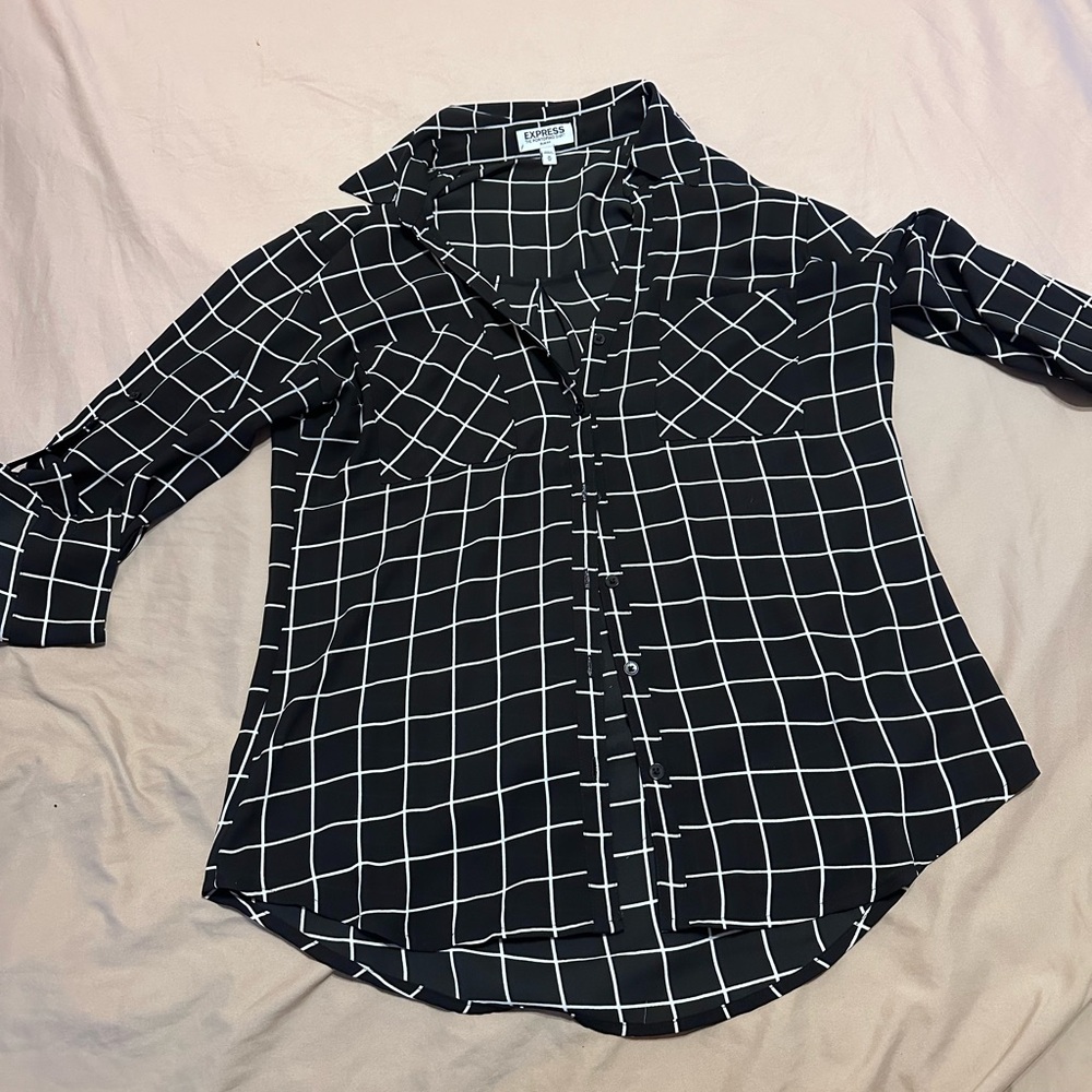 Express blouse black & white plaid